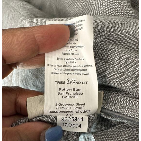 Pottery Barn Gray Home Decor Linen Cotton Silk Quilted King Pillow Sham Cover - Picture 5 of 7